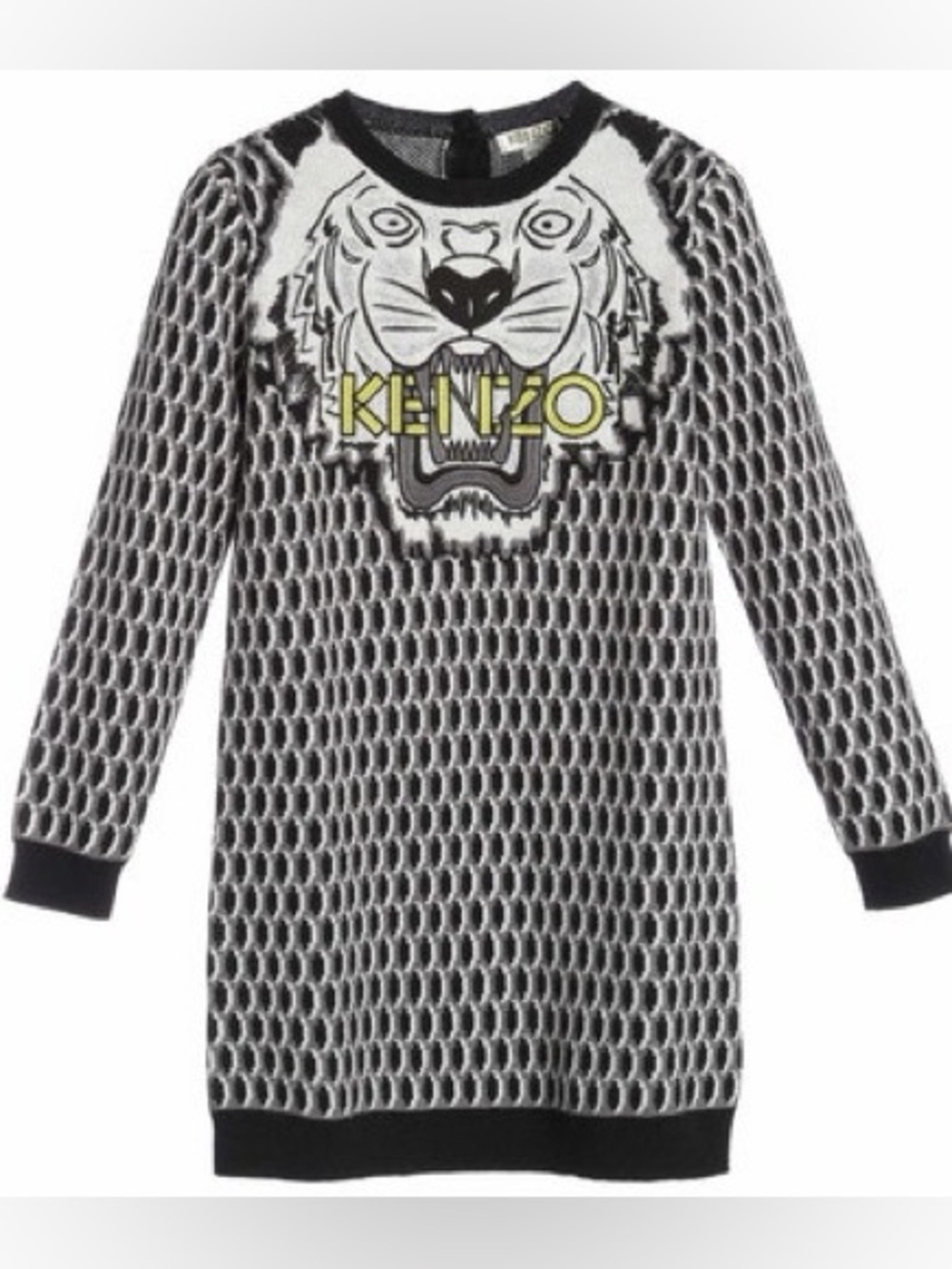 Kenzo Kids tiger sweater dress black white knit women XS kids size 16a metallic
